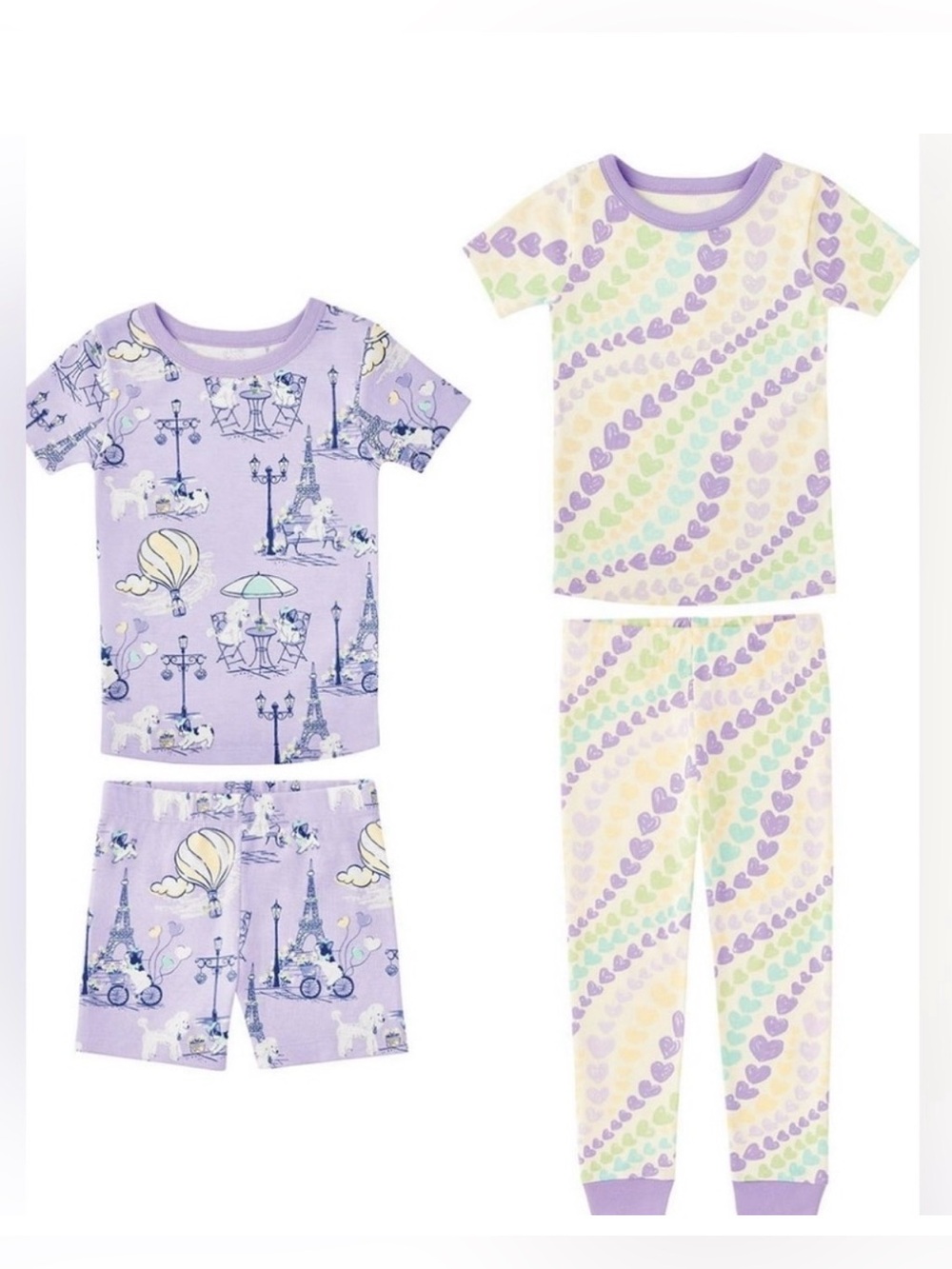 Member’s Mark Toddler Girls 4 Pc Pajamas - 2 Tops, 1 Shorts & 1 Pants Purple NWT